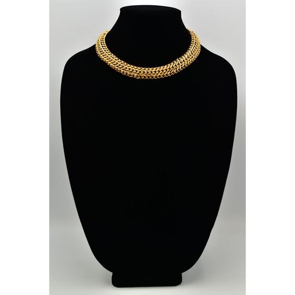 Givenchy Vintage Chunky Collar Necklace Brushed Gold Linked Chain Signed Bin1 - Picture 3 of 12